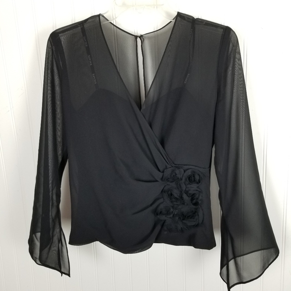 Xscape Joanna Chen Corset Top Sheer Sleeves Boning Black Size 4 Petite Mobwife - Picture 7 of 11